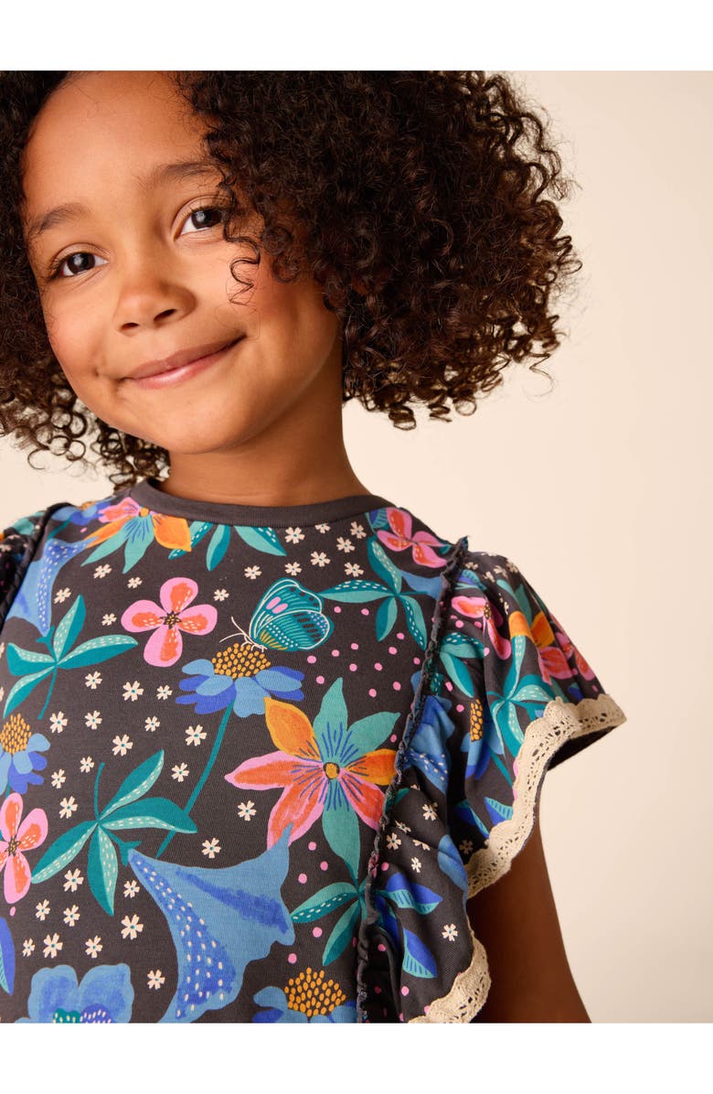 Tea Collection Crochet Trim Ruffle Dress, Alternate, color, Brazilian Painted Floral