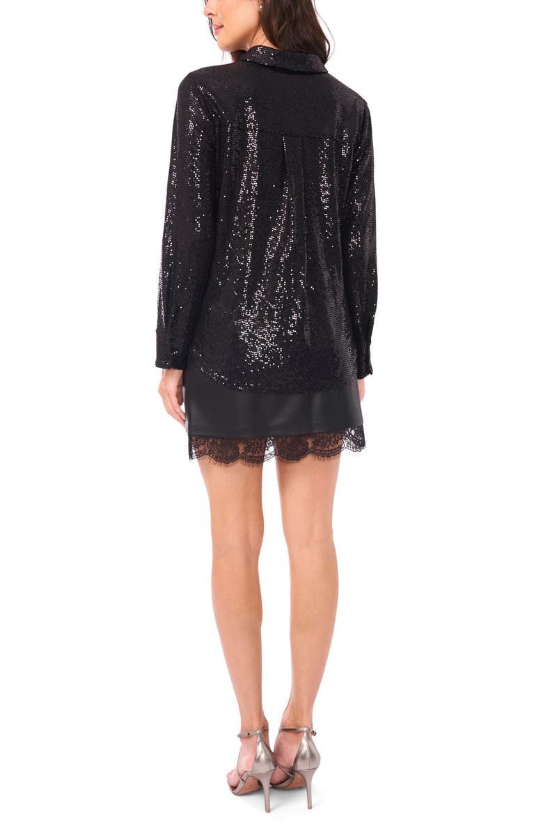 Vince Camuto Sequin Button-Up Shirt, Alternate, color, Rich Black