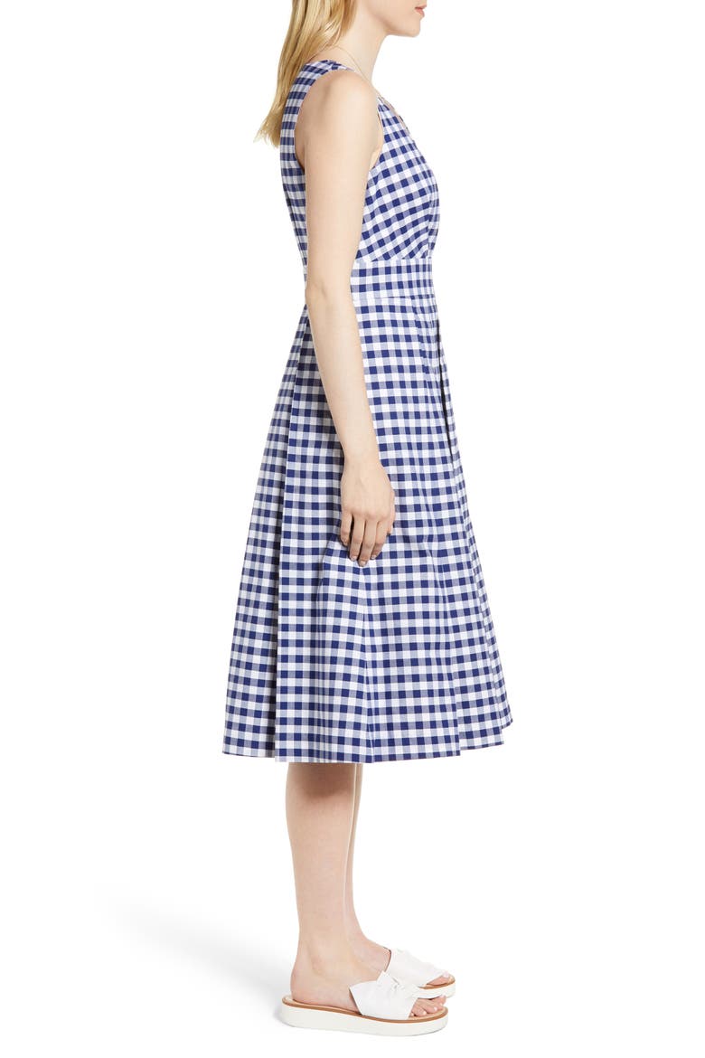 Gingham Fit & Flare Midi Dress, Alternate, color, NAVY GINGHAM