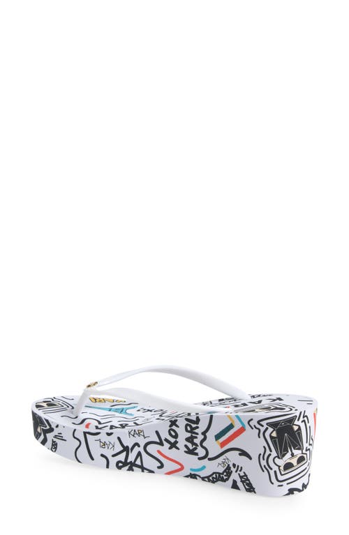 Karl Lagerfeld Paris Nola Graffiti Platform Flip Flop In White Multi
