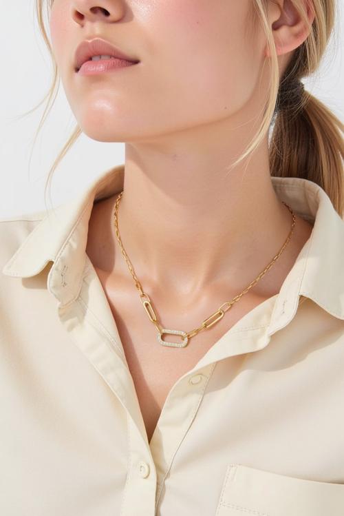 Akalia Elegant Waterproof 18k Gold Diamond Maillon Link Necklace For Stylish Occasions In Gold
