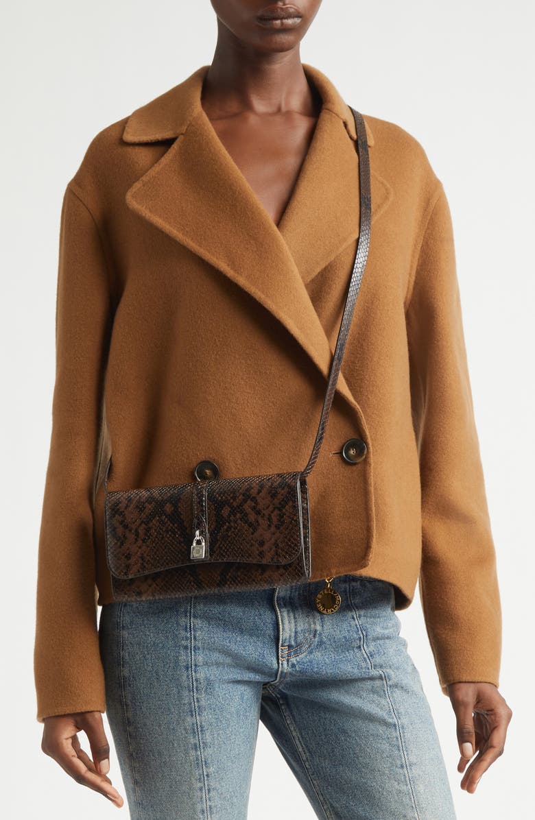 Stella McCartney Ryder Faux Snakeskin Crossbody Clutch, Alternate, color, Espresso