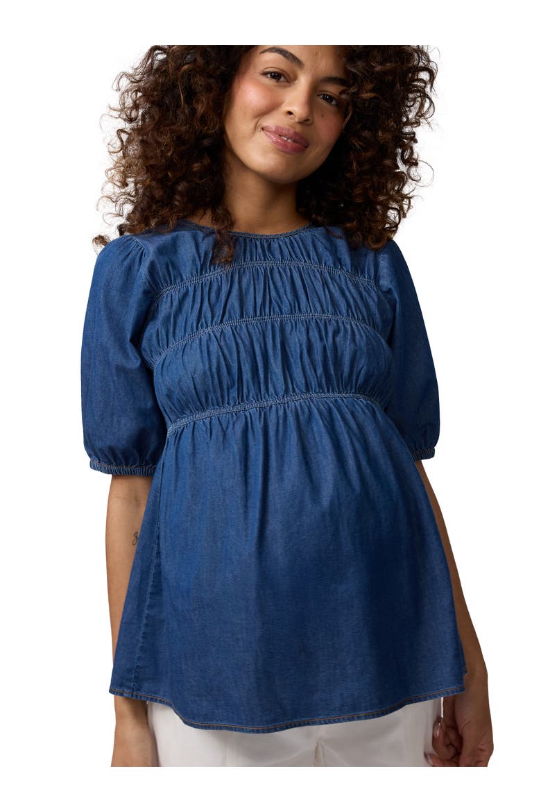 Chambray Smocked Maternity Top, Alternate, color, Indigo Chambray