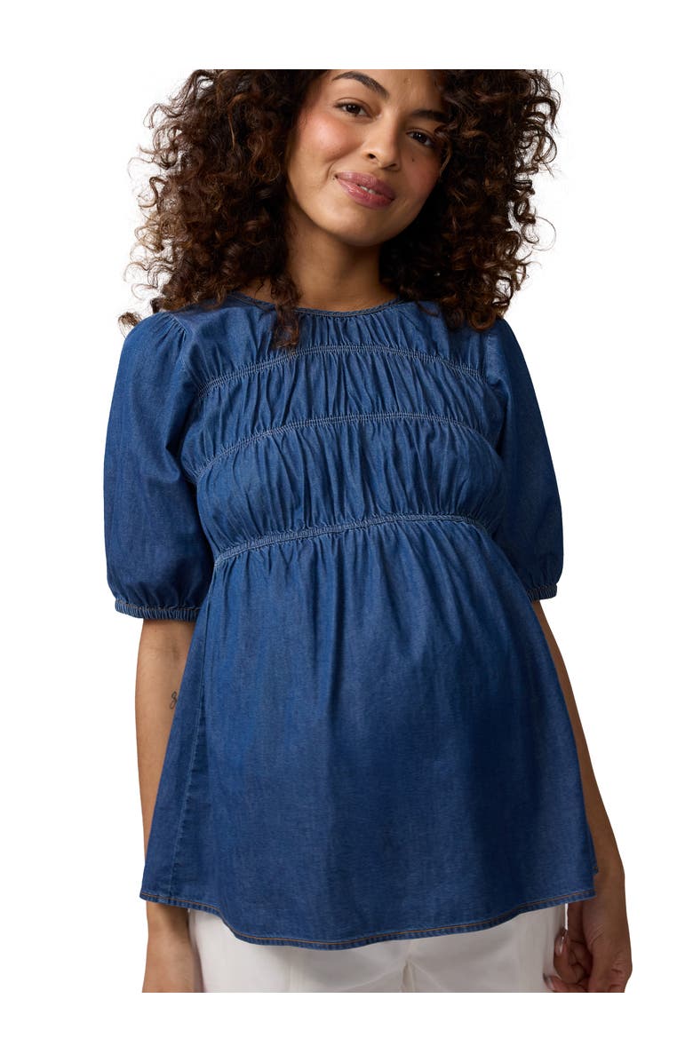 Ingrid & Isabel Short Sleeve Chambray Smocked Top, Alternate, color, Indigo Chambray
