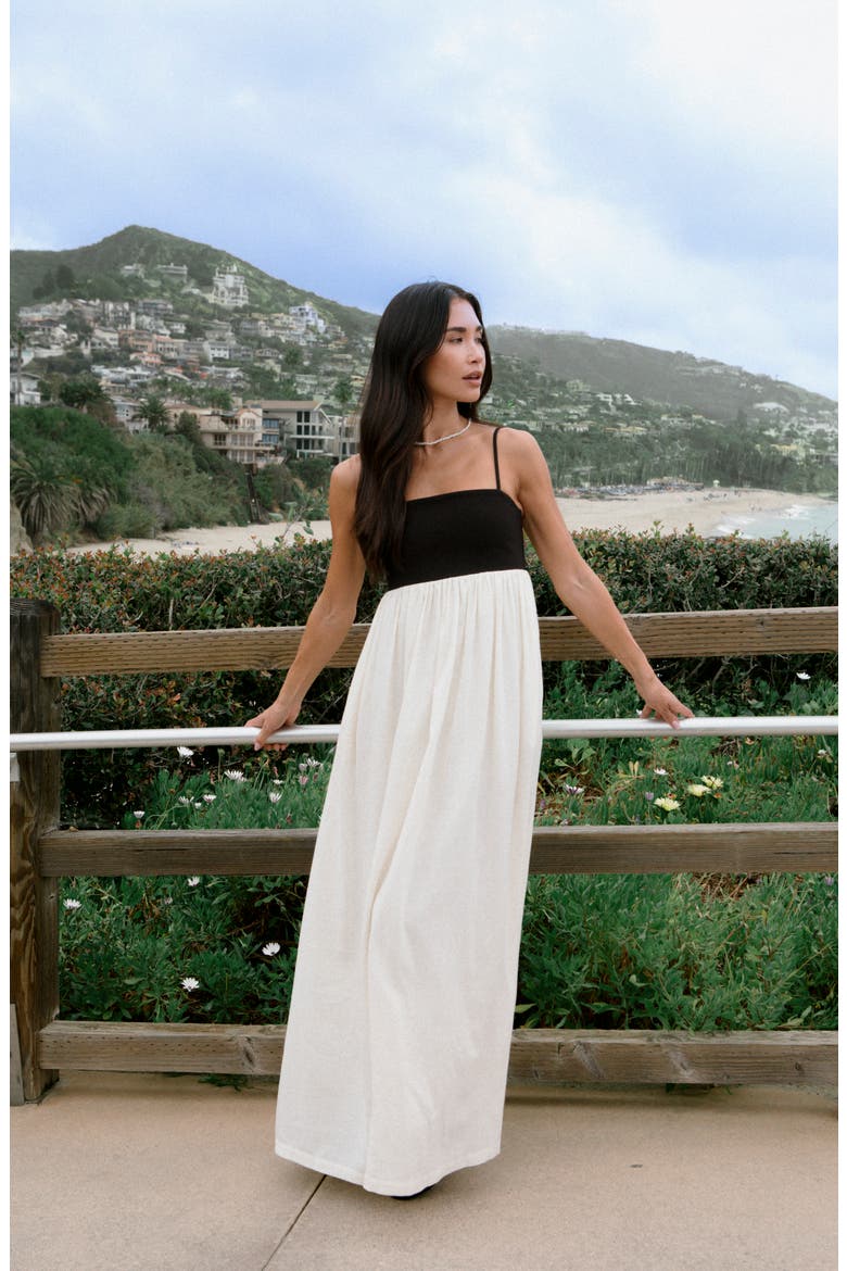 Phoebe Mixed Media Maxi Dress, Alternate, color, BLACK-PORCELAIN CREAM