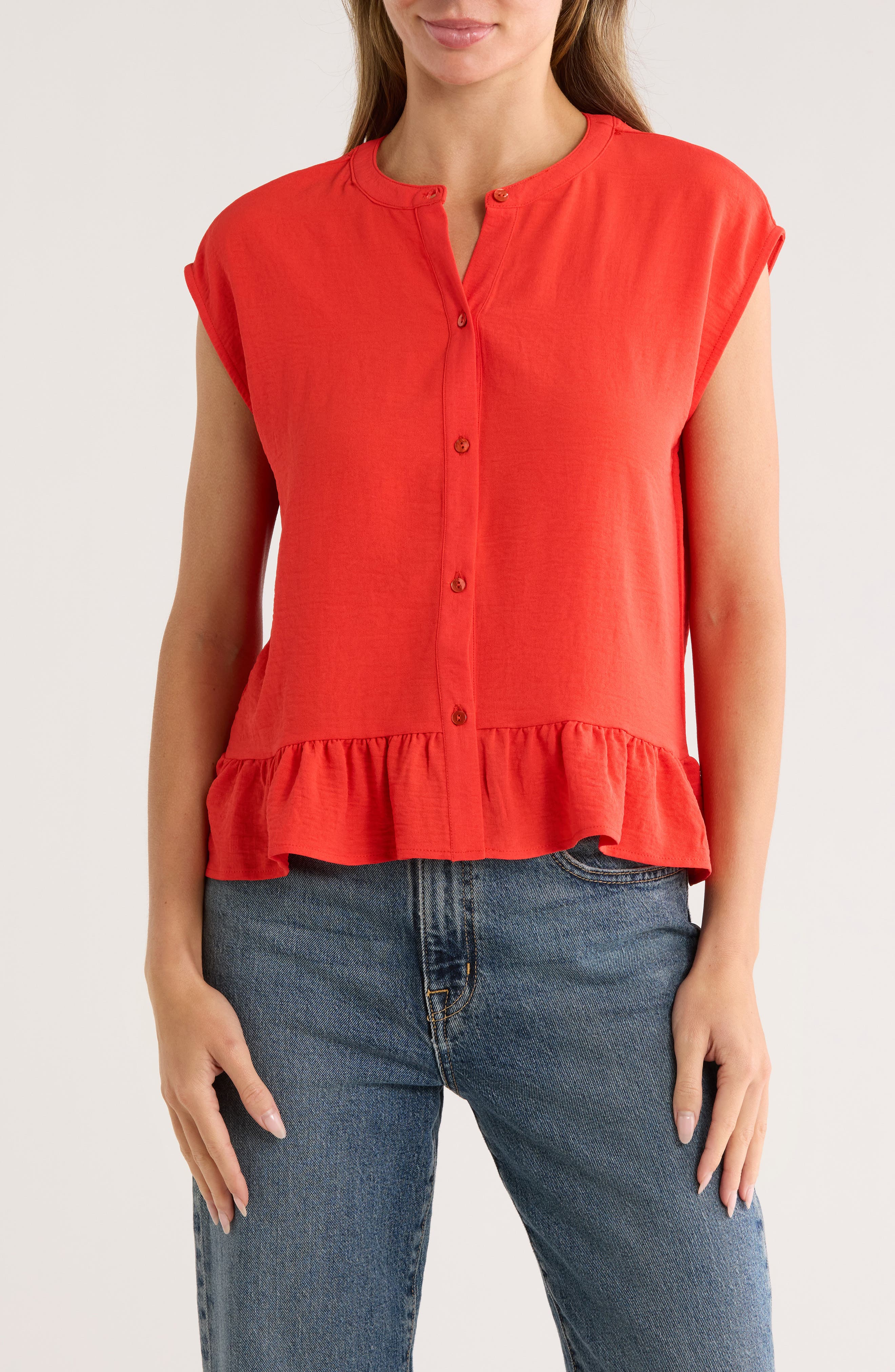 Bobeau Airflow Sleeveless Button-Up Top