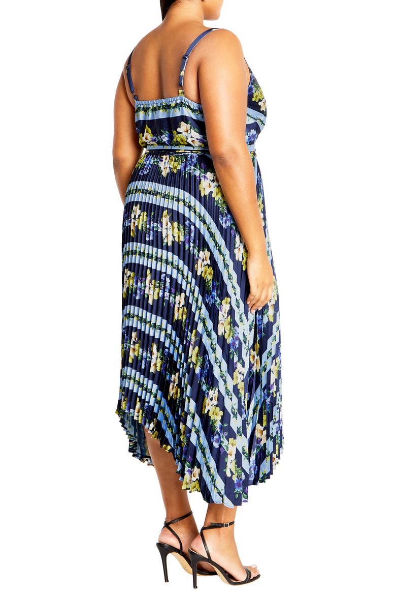 Amelia Floral Pleated Handkerchief Hem Dress, Alternate, color, NAVY GARDEN PARTY