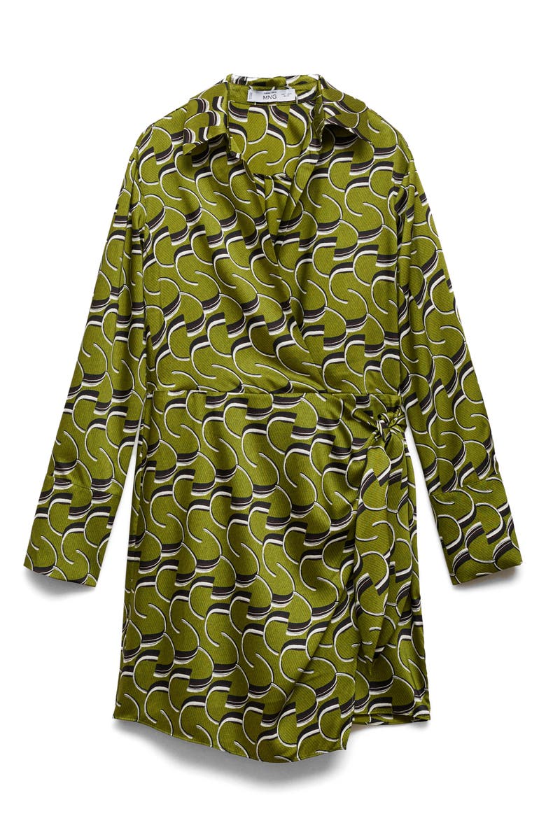 MANGO Geo Print Long Sleeve Satin Faux Wrap Dress, Alternate, color, 