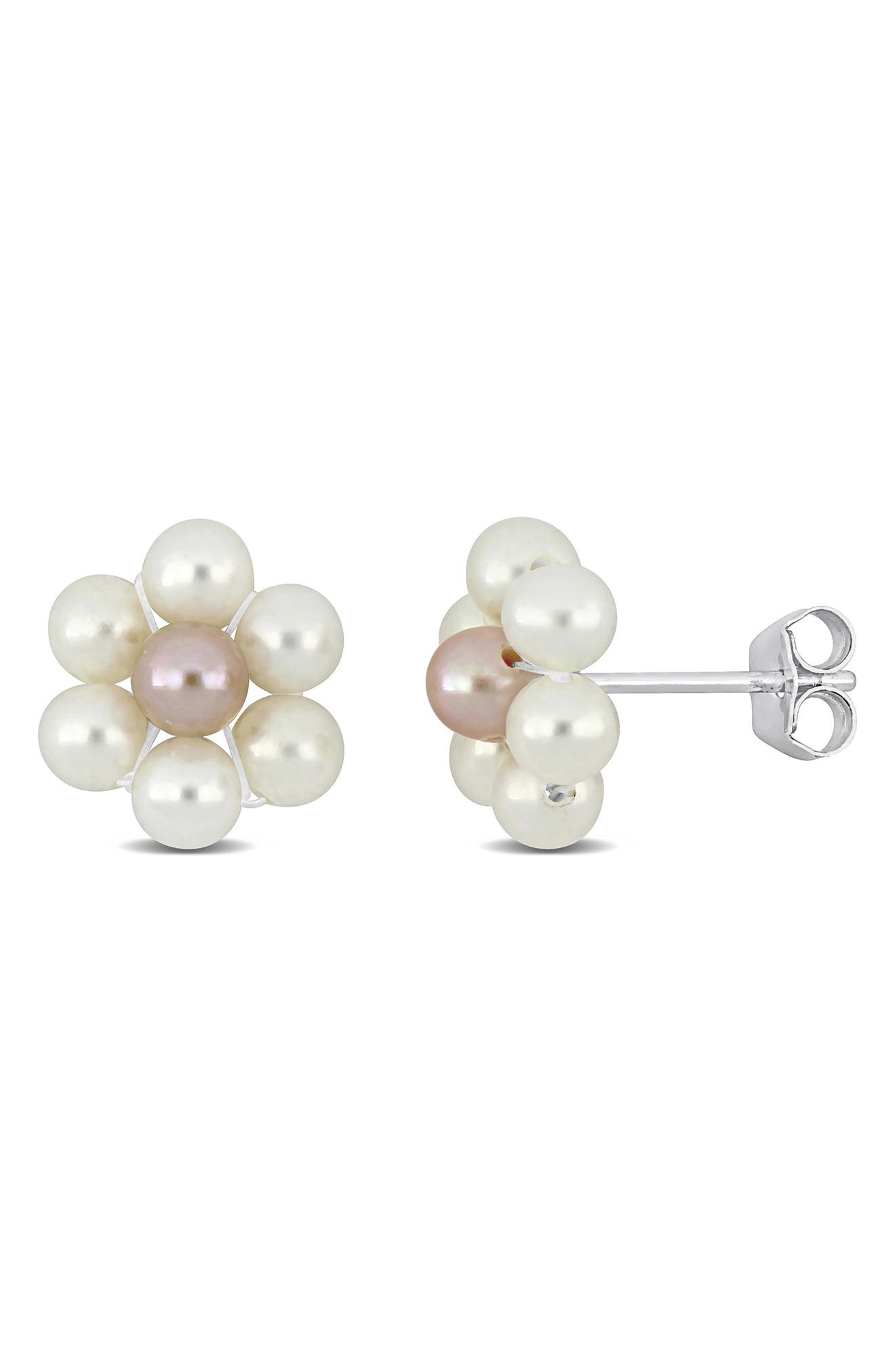 DELMAR Floral Cultured Pearl Stud Earrings