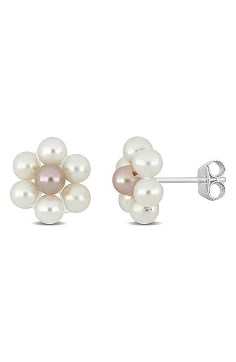 Floral Cultured Pearl Stud Earrings