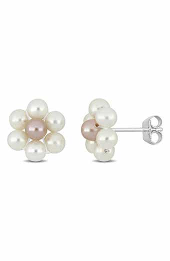 DELMAR Floral Cultured Pearl Stud Earrings