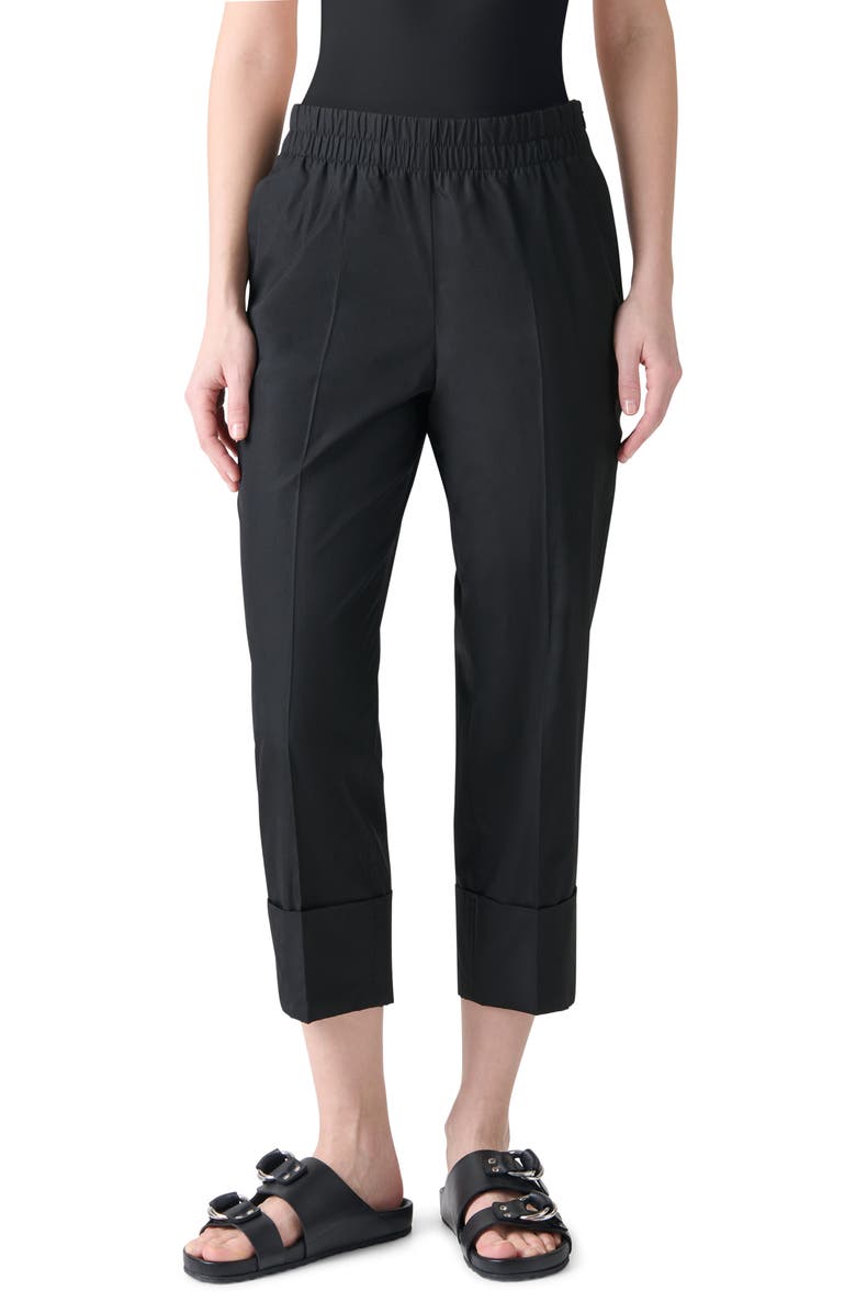 Akris punto Farell Cuffed Cotton Poplin Crop Pants, Main, color, Black