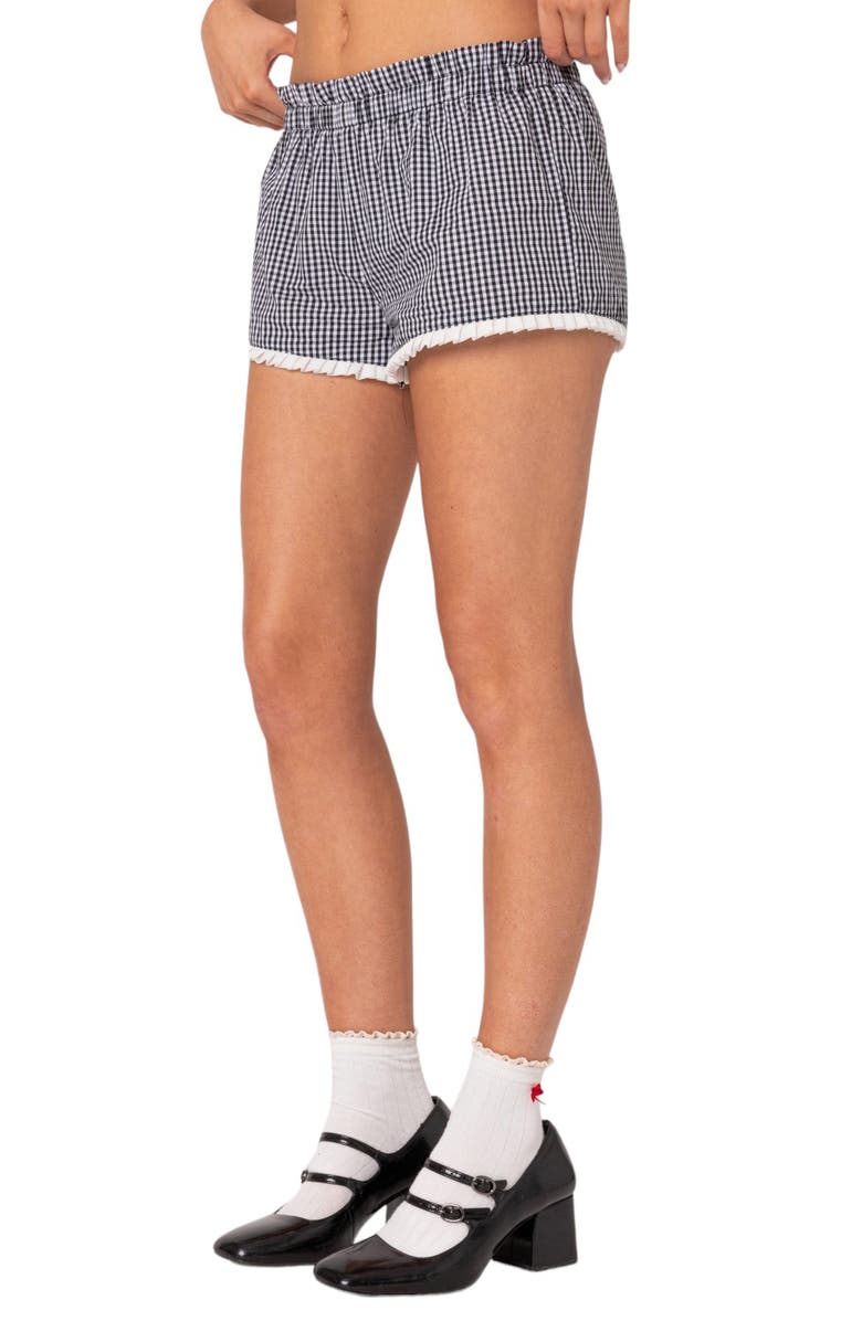 EDIKTED Kyra Gingham Shorts, Alternate, color, Black-And-White