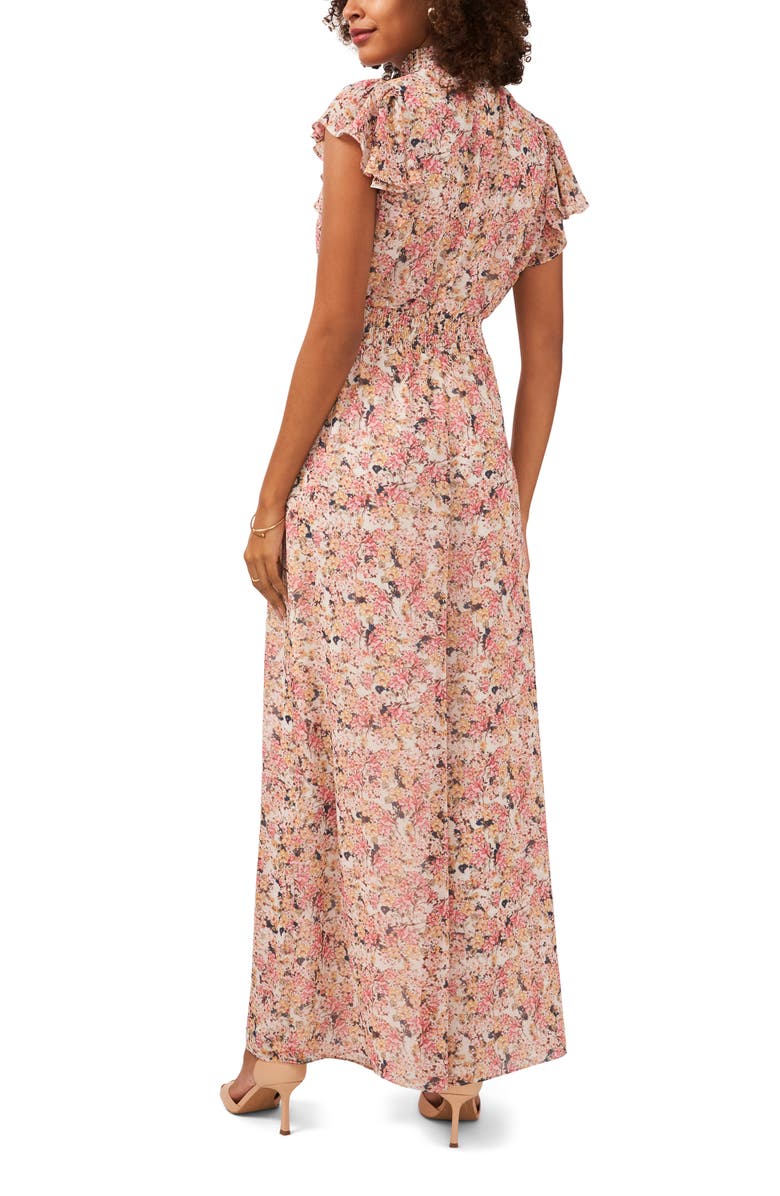 Chaus Floral Flutter Sleeve Mock Neck Jumpsuit, Alternate, color,