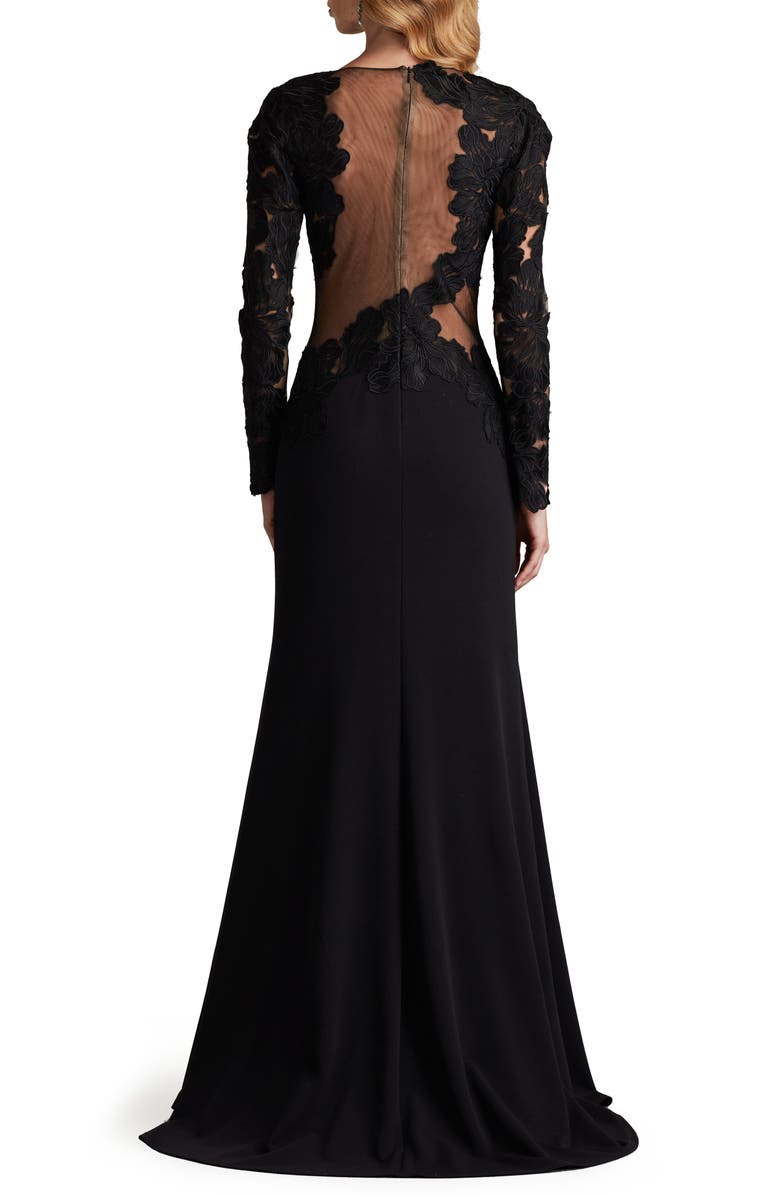 Tadashi Shoji Floral Embroidery Long Sleeve Gown, Alternate, color, Black/ Nude