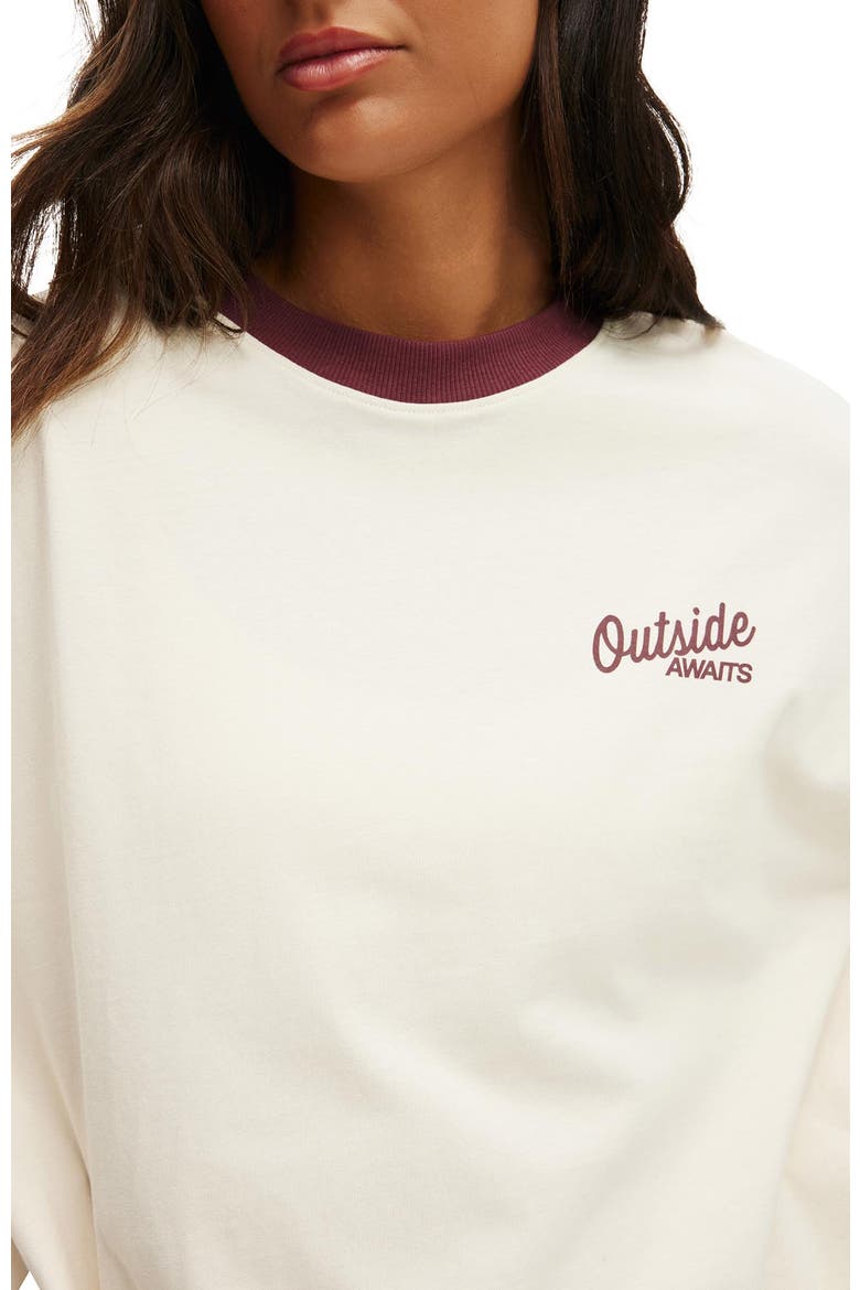 Women's Active Long Sleeve Graphic Crew, Alternate, color, Coconut Milk Outdoors Club