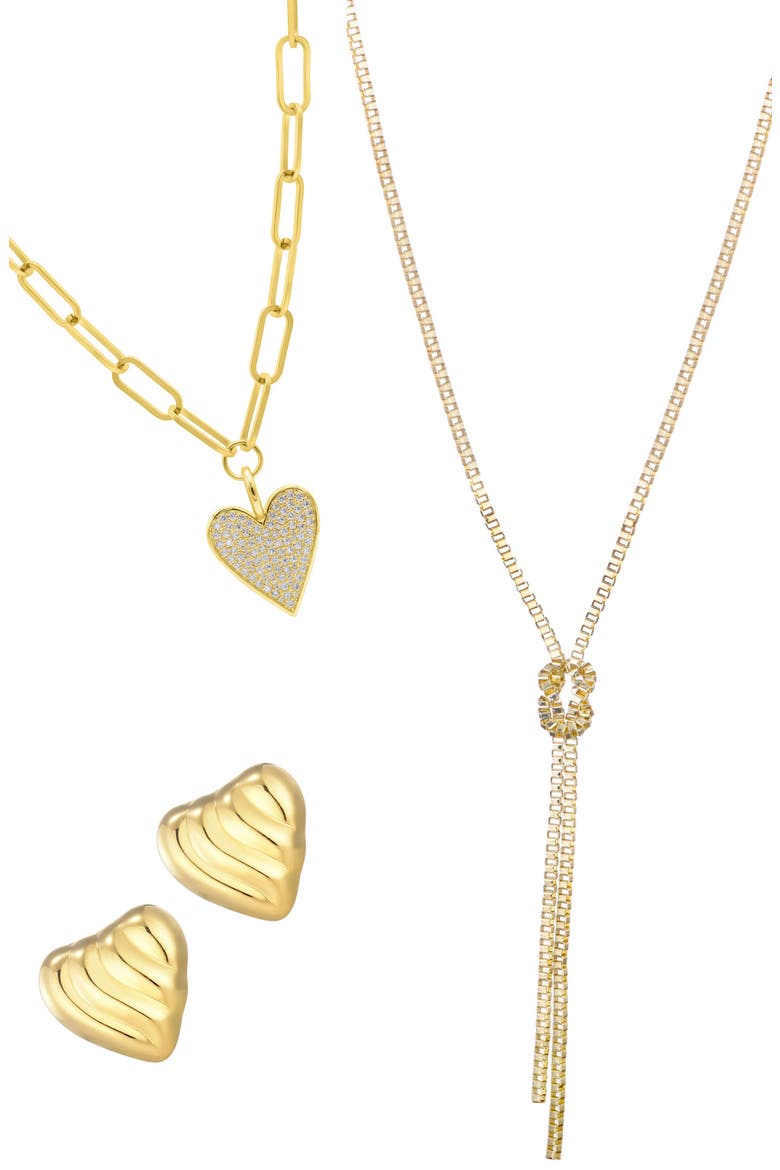 Heart Stud Earrings & 2 Assorted Necklaces Set, Main, color, GOLD