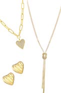 Adornia Heart Stud Earrings & 2 Assorted Necklaces Set