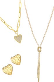 Adornia Heart Stud Earrings & 2 Assorted Necklaces Set