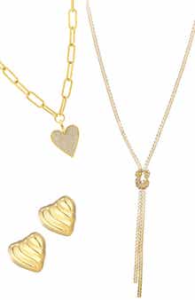Adornia Heart Stud Earrings & 2 Assorted Necklaces Set