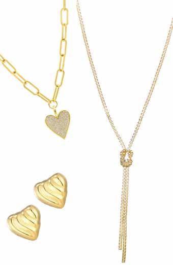 Heart Stud Earrings & 2 Assorted Necklaces Set