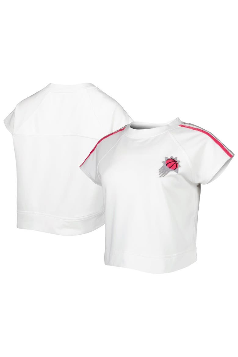 Women's Lusso White Phoenix Suns Margot Cropped Tri-Blend Cap Sleeve Sweatshirt, Main, color, White