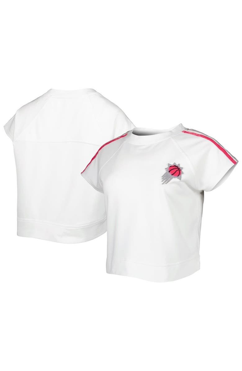 LUSSO Women's Lusso White Phoenix Suns Margot Cropped Tri-Blend Cap Sleeve Sweatshirt, Main, color, White