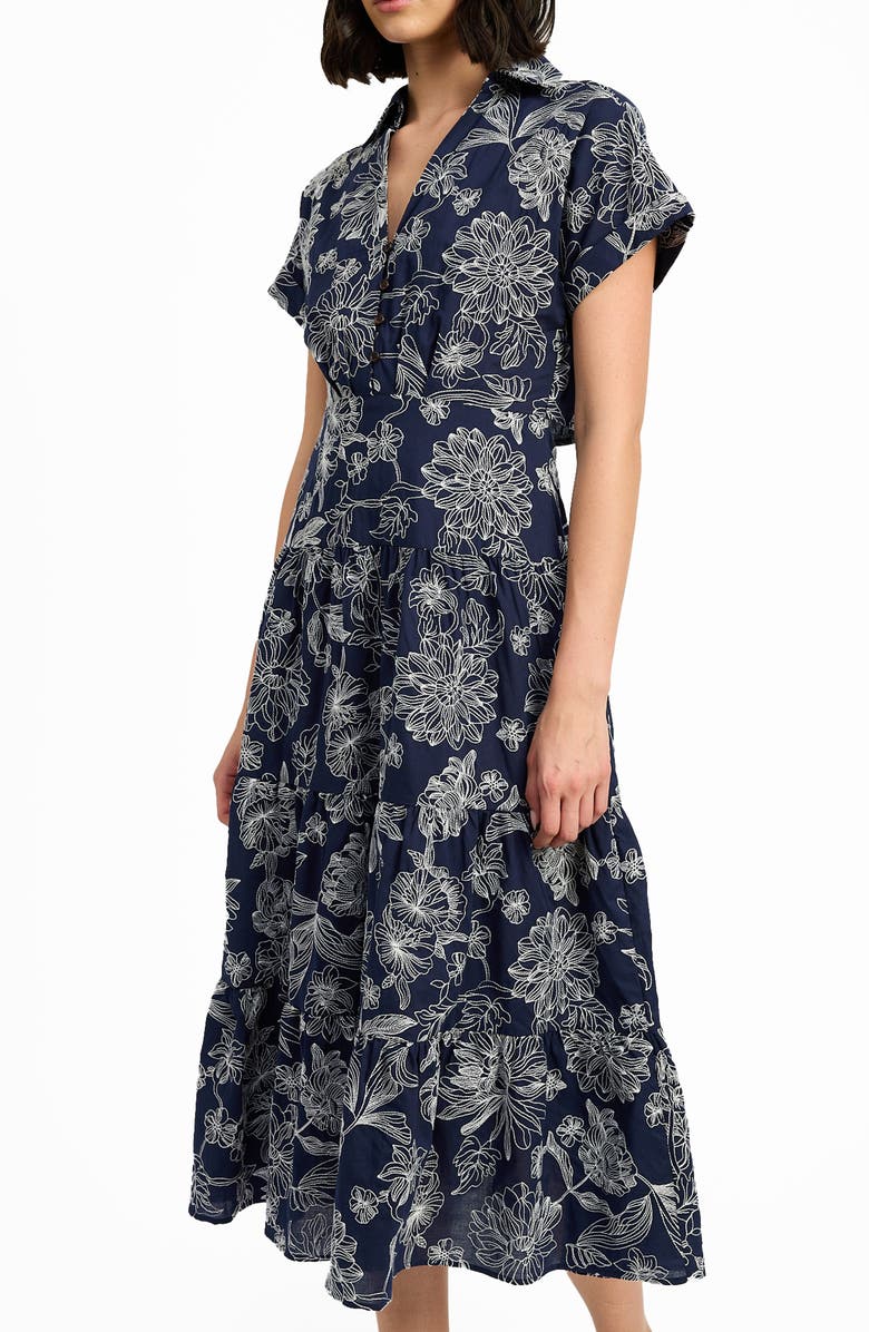 En Saison Embroidered Maxi Shirtdress, Alternate, color, Navy