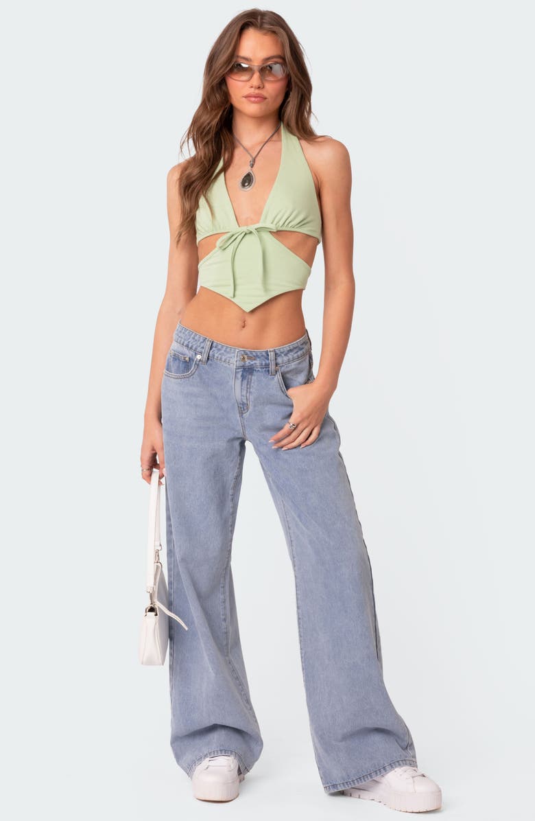 EDIKTED Cady Cutout Crop Halter Top, Alternate, color, Green
