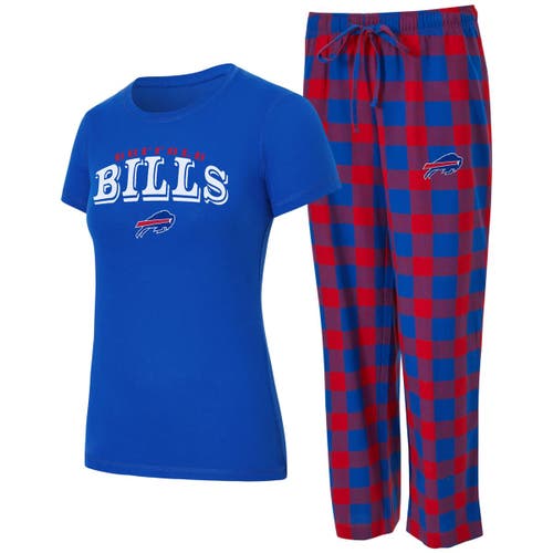 Concepts Sport Royal/red Buffalo Bills Avondale T-shirt & Pants Flannel Pj Set In Blue
