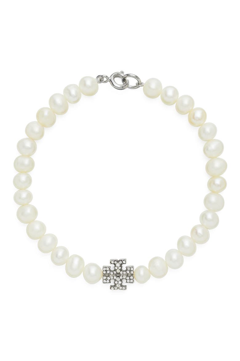Moondance Pearl and Pavé Bracelet, Main, color, TORY SILVER / CRYSTAL / PEARL