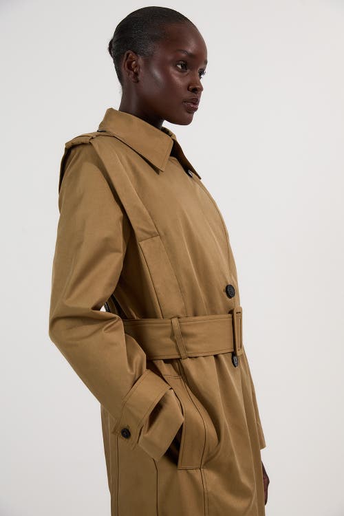 Karen Millen Strong Shoulder Belted Maxi Trench Coat In Green