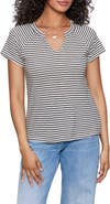 Sanctuary Stripe Notch V-Neck Cotton Blend T-Shirt