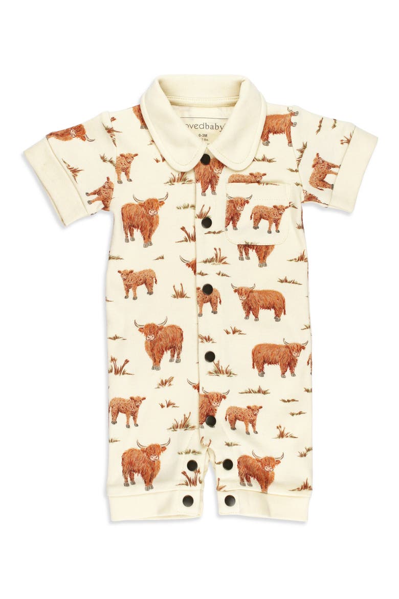 Print Organic Cotton Romper, Main, color, HIGHLAND COW