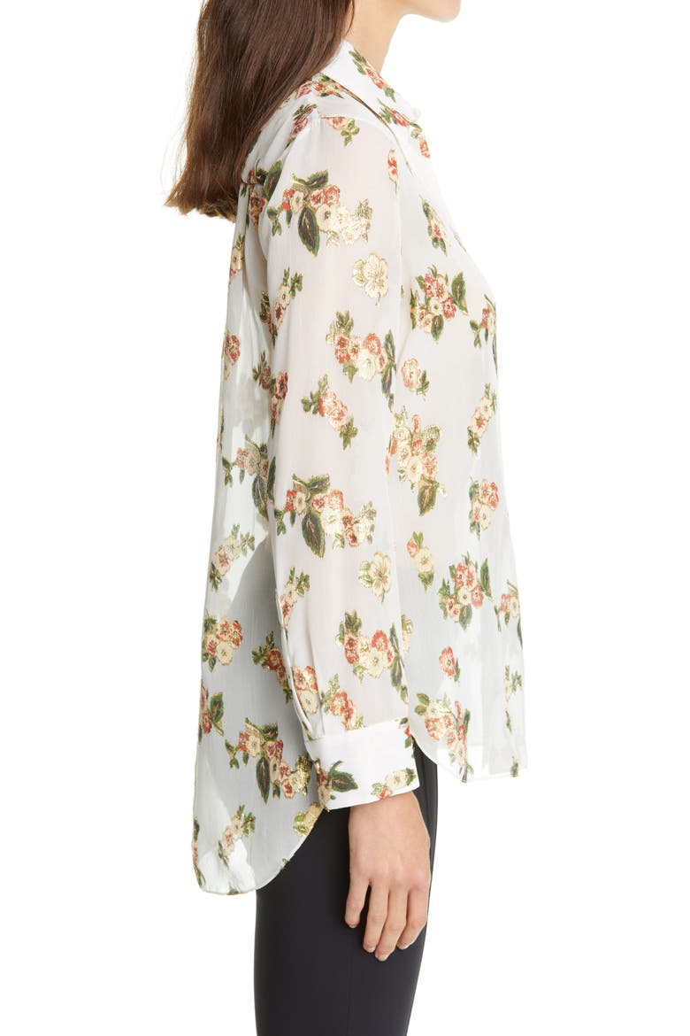 Metallic Floral Fil Coupé Silk Blend Blouse, Alternate, color, IVORY FLORAL