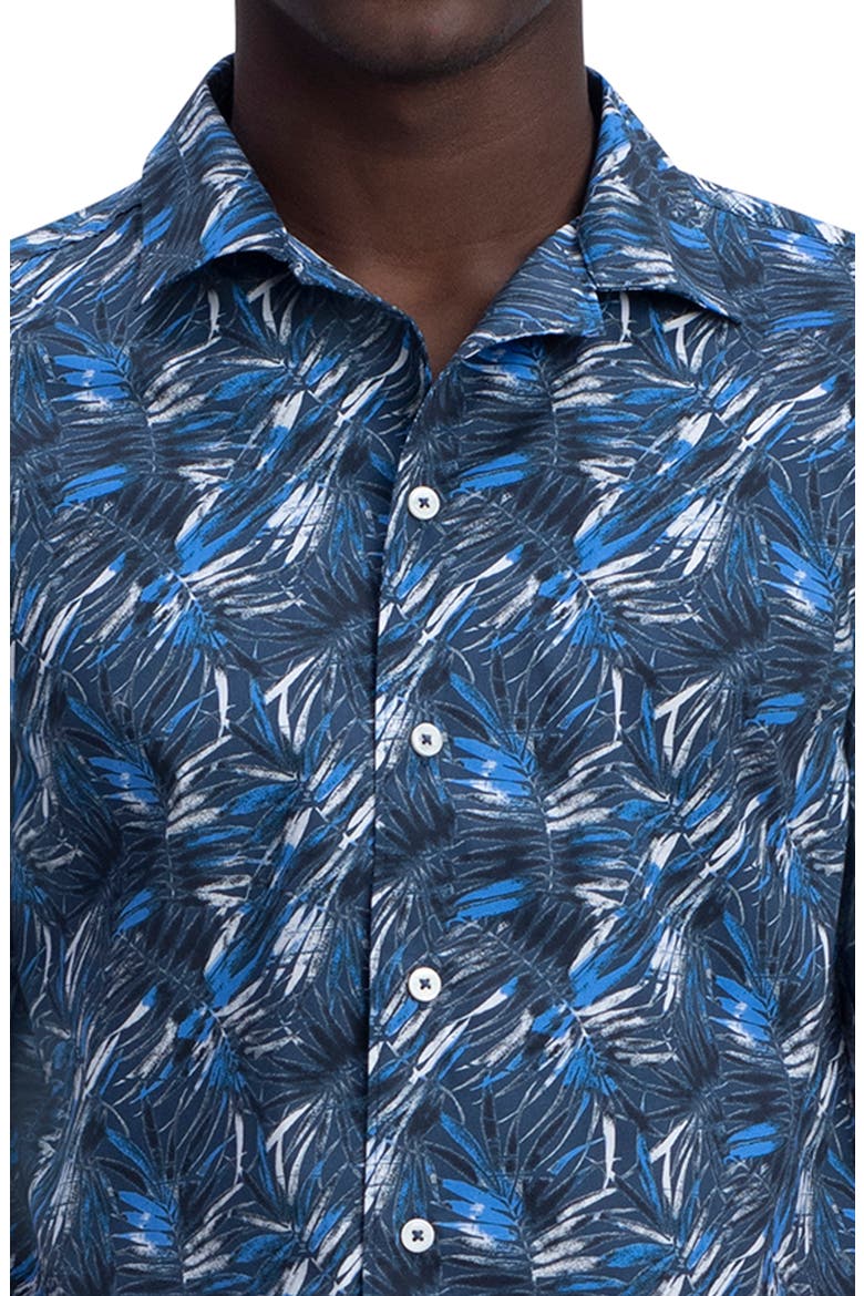 Men's Shaped Fit Print Stretch Cotton Short Sleeve Button-Up Shirt, Alternate, color, MIDNIGHT