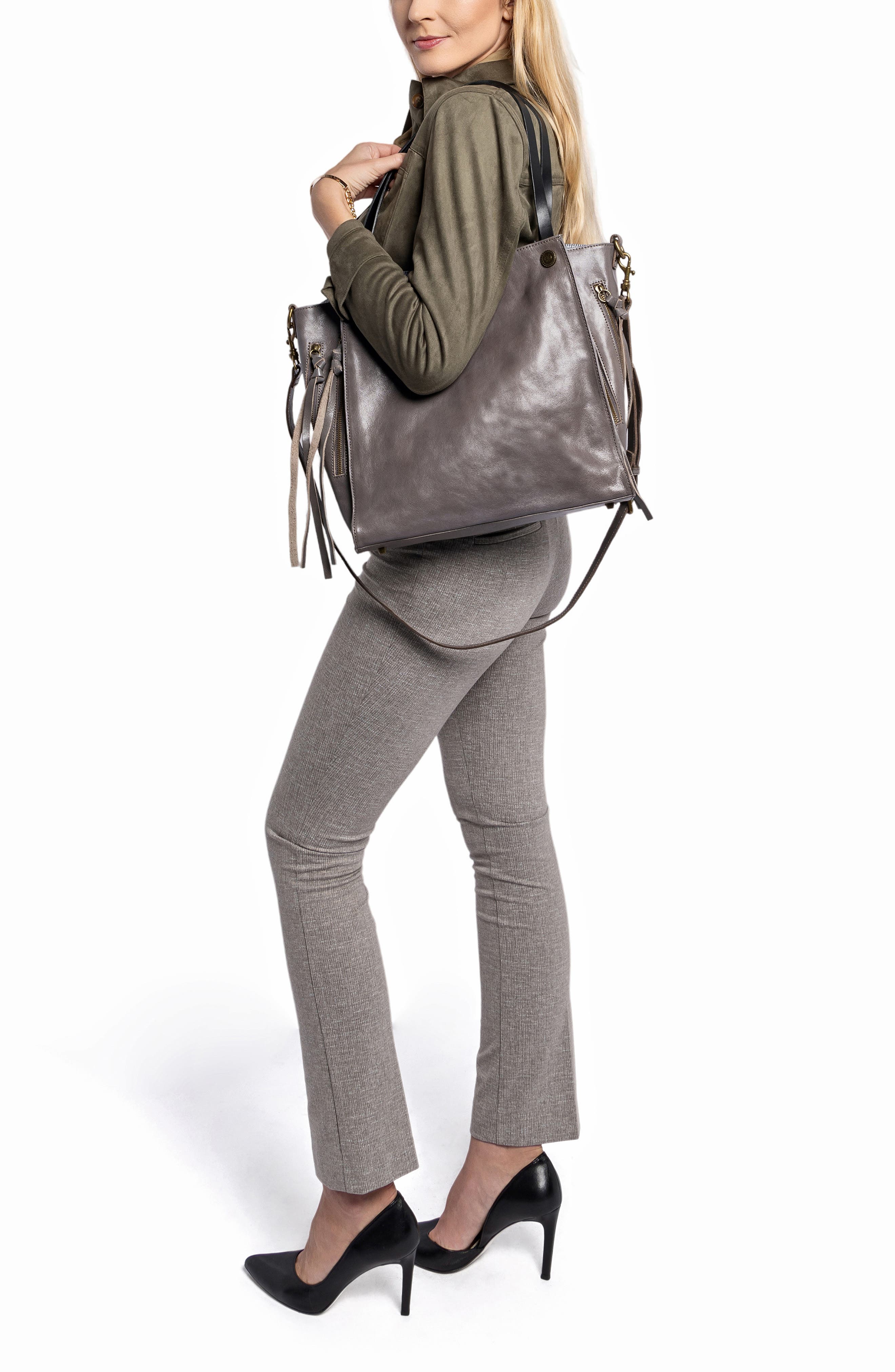 Daisy Leather Tote Bag, Alternate, color, HEATHER GREY