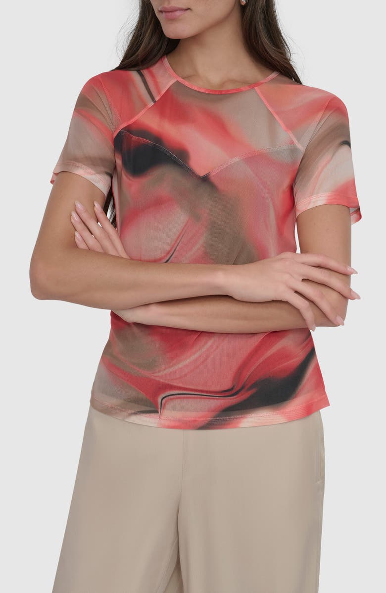 DKNY Print Mesh Top, Main, color, Brushd Marble_ws