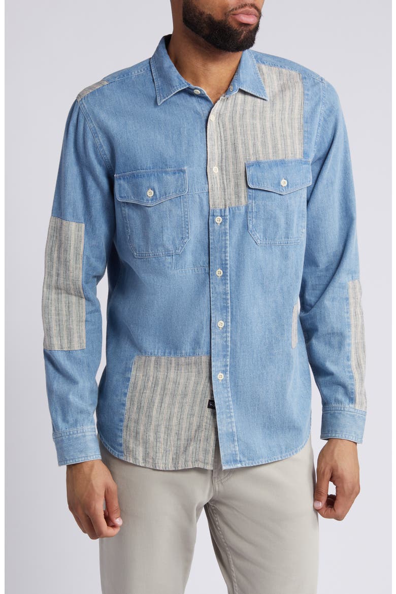Larsen Patchwork Denim Button-Up Shirt, Main, color, MEDIUM INDIGO PATCHWORK