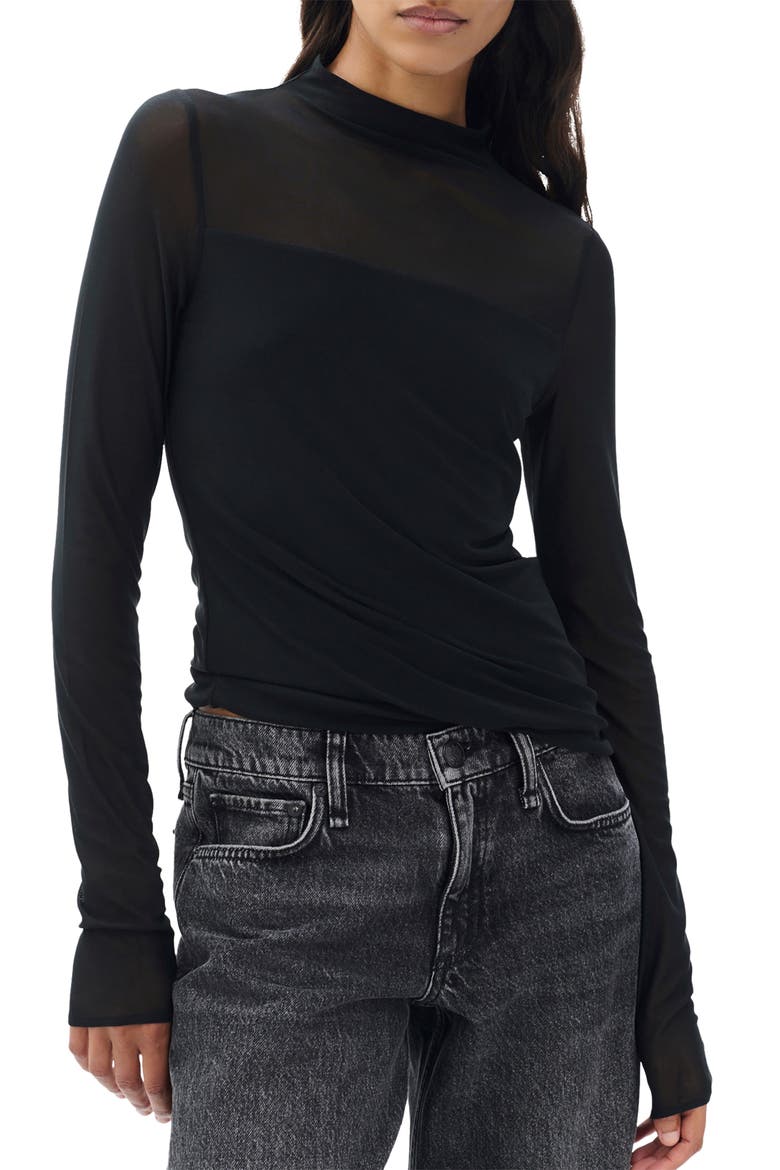 Luca Long Sleeve Mesh Top, Main, color, BLACK