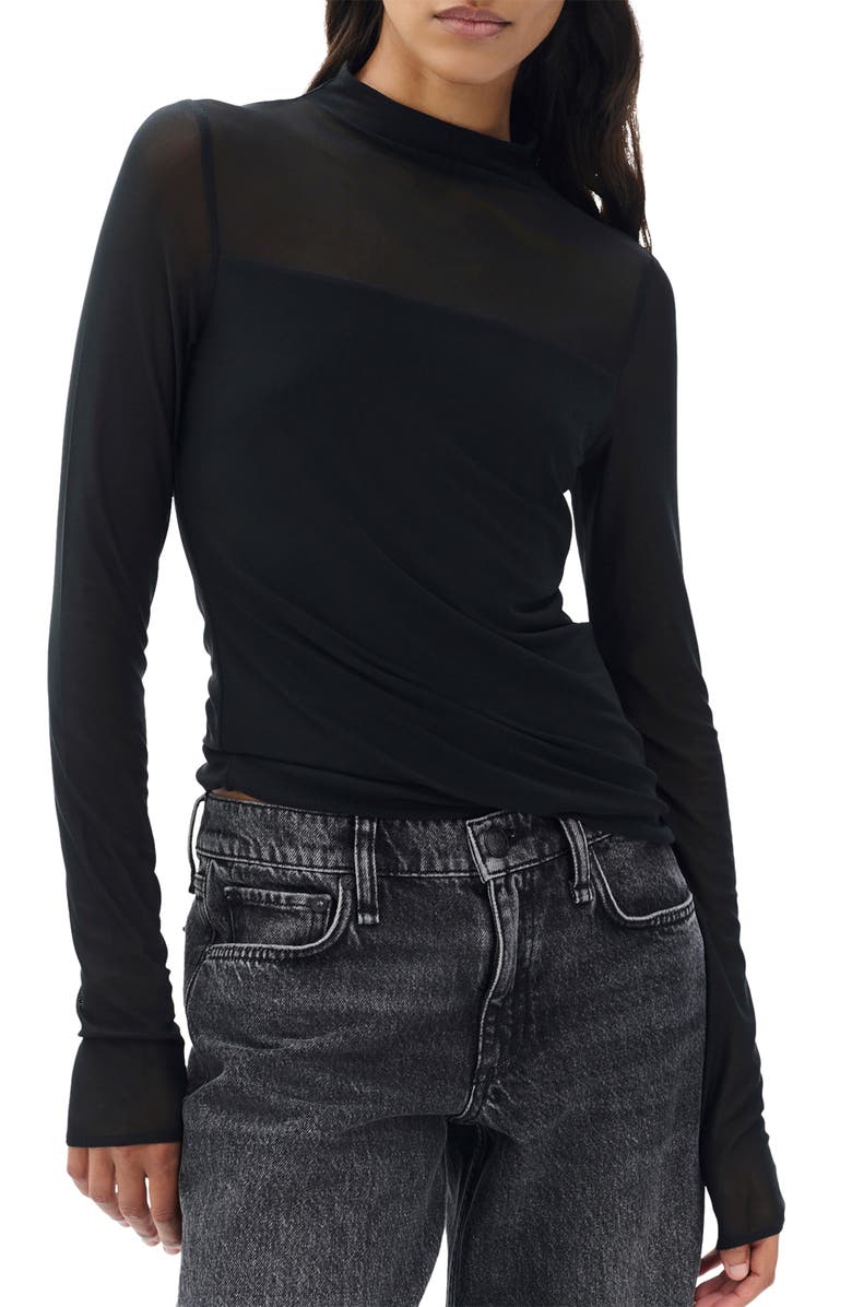 rag & bone Luca Long Sleeve Mesh Top, Main, color, Black