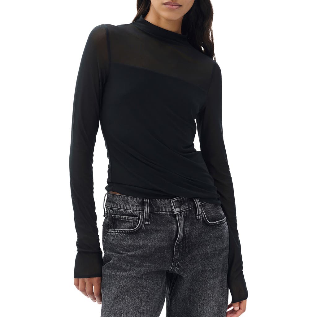 Rag & Bone Luca Long Sleeve Mesh Top In Black
