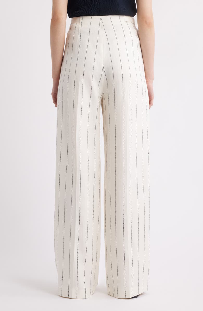 BOSS Tiana Tie Waist Pinstripe Linen Blend Pants, Alternate, color, Ivory/ Navy Pinstripe