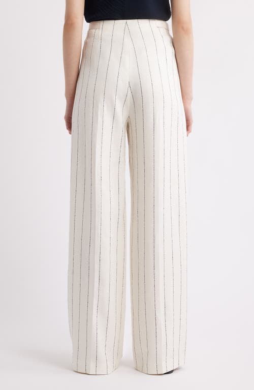 Hugo Boss Boss Tiana Tie Waist Pinstripe Linen Blend Pants In Ivory/navy Pinstripe