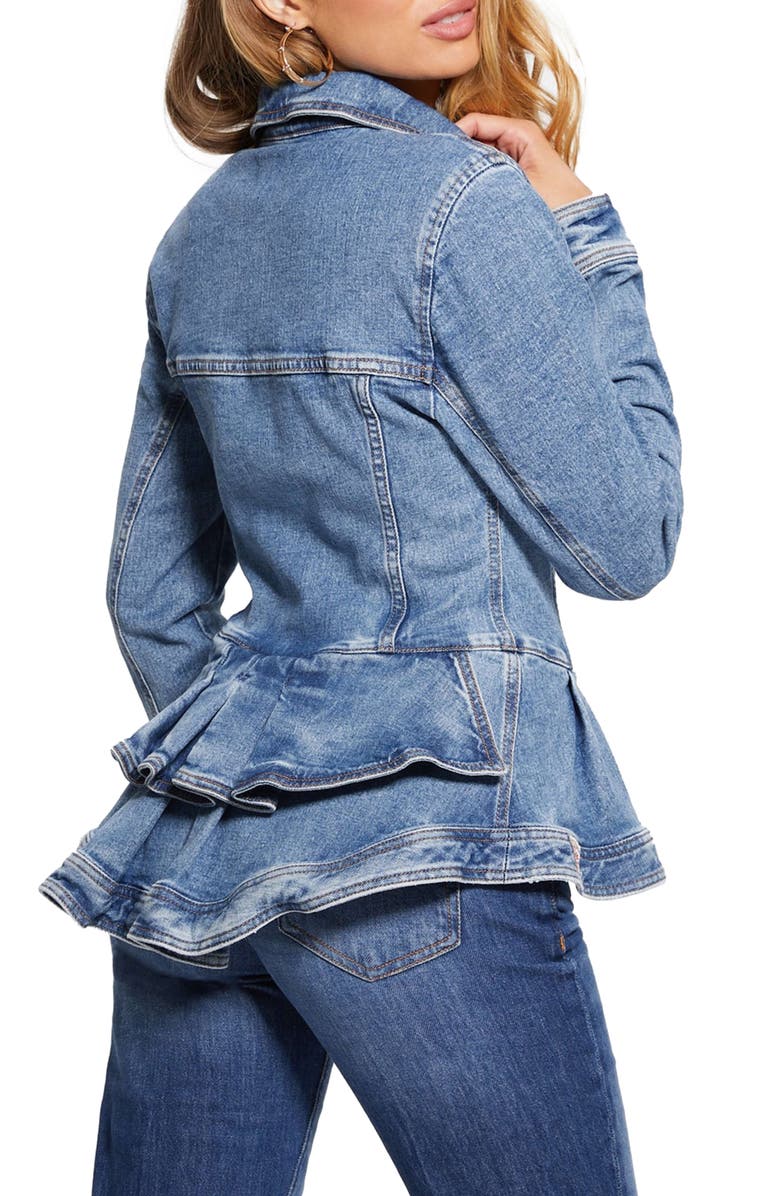 GUESS Peplum Denim Jacket, Alternate, color, 