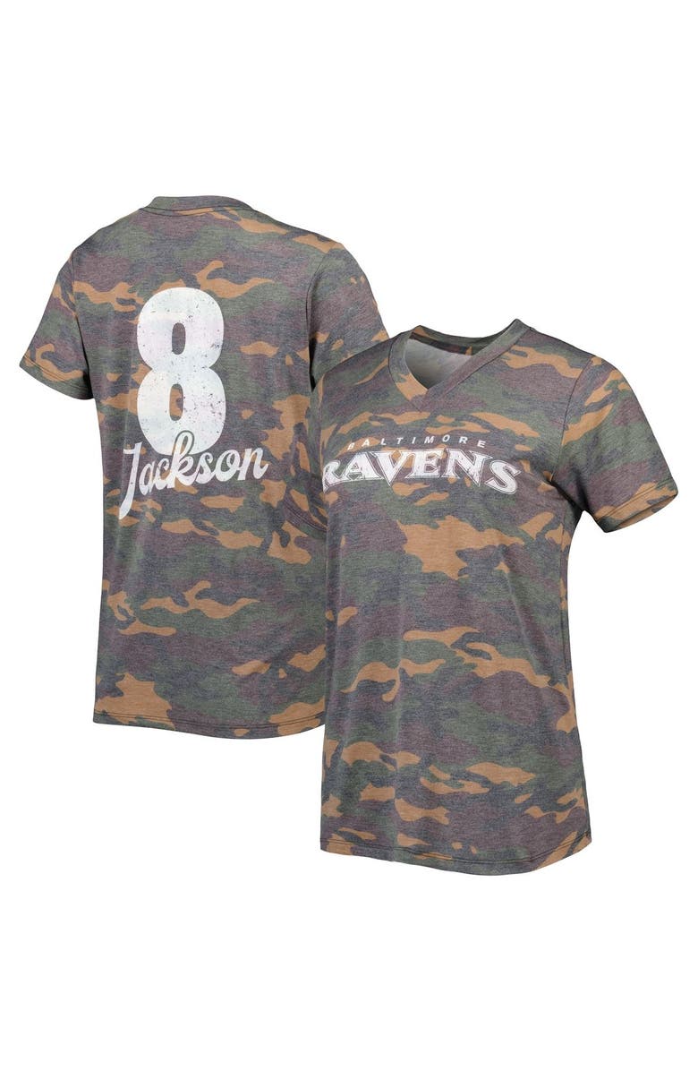 Majestic Threads Women's Majestic Threads Lamar Jackson Camo Baltimore Ravens Name & Number V-Neck Tri-Blend T-Shirt, Main, color, 