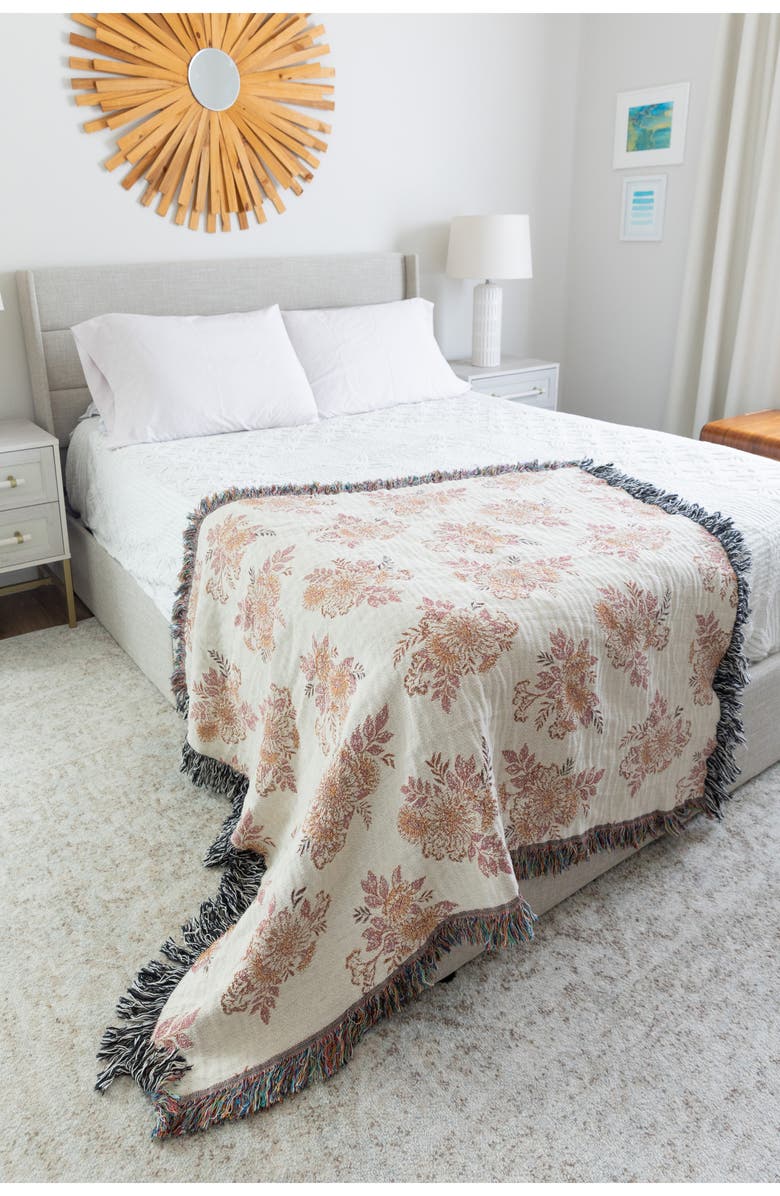 Deny Designs Avenie Cottage Garden Fringe Throw Blanket, Alternate, color, Beige