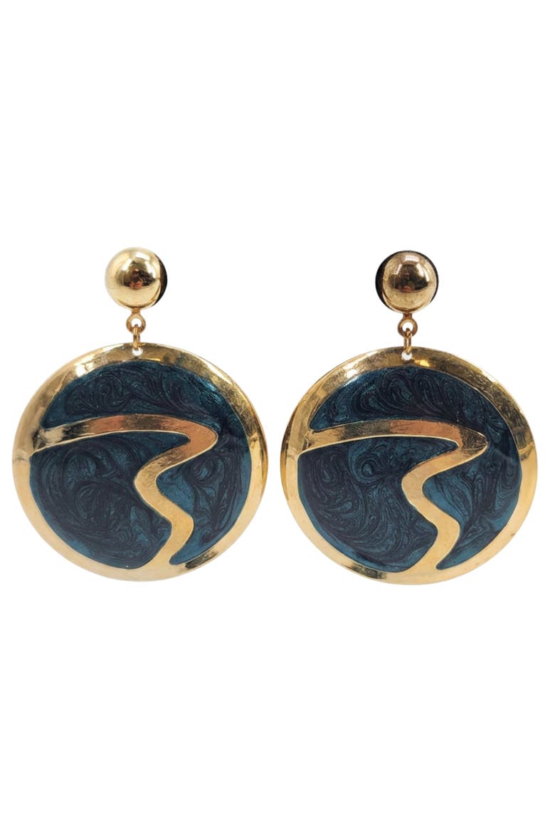 Vintage 1980s Blue Enamel Circle Dangle Earrings, Main, color, Blue