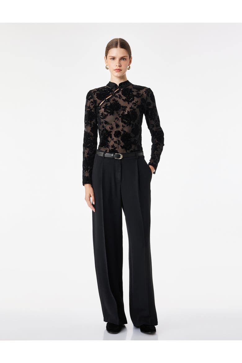 Long Sleeve High Qipao Neck Floral Mesh Top, Main, color, BLACK DESIGN