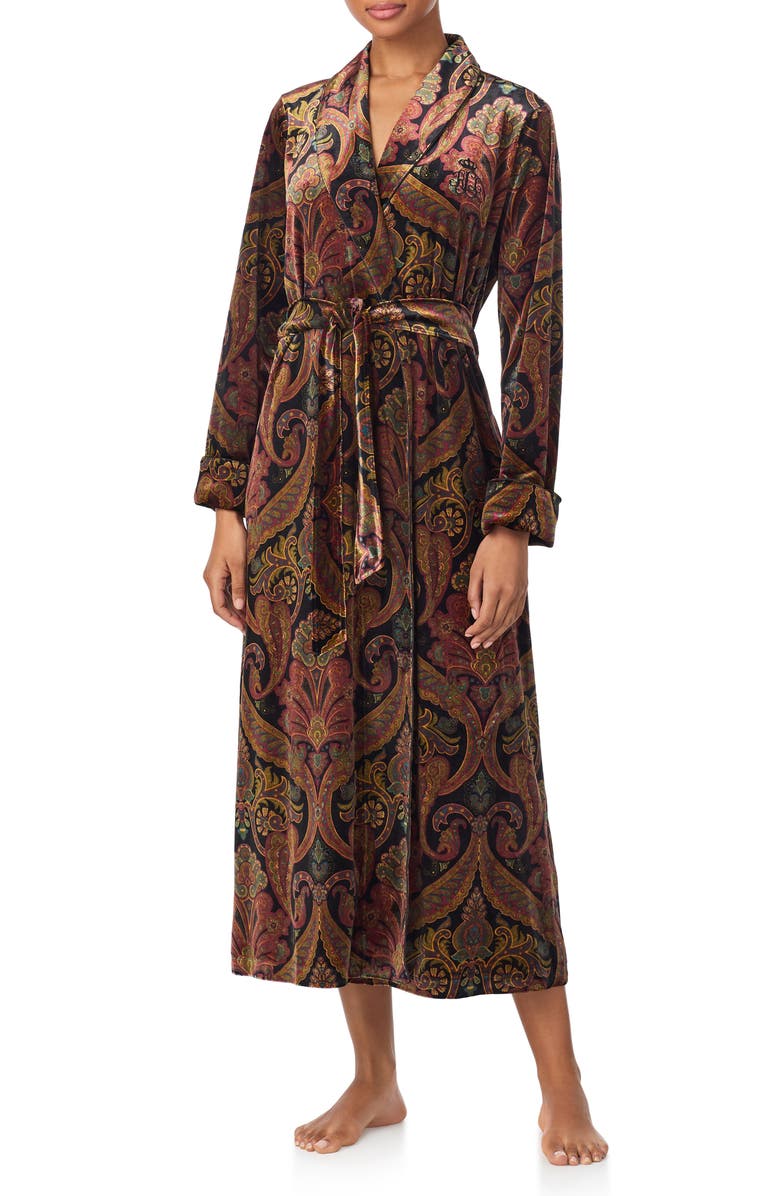 Lauren Ralph Lauren Paisley Print Velvet Robe, Main, color, 